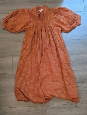 Never A Wallflower Rust Dress with Gold Pinstripes